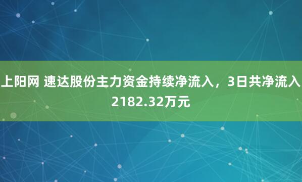 上阳网 速达股份主力资金持续净流入，3日共净流入2182.32万元
