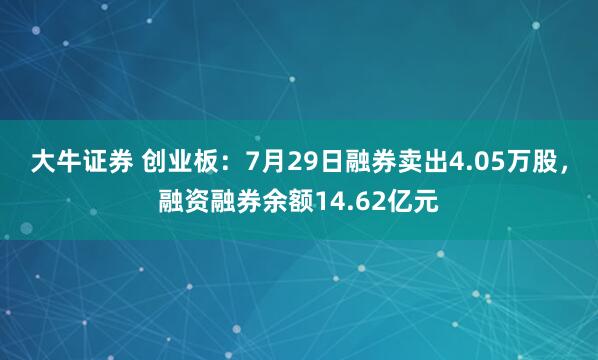 大牛证券 创业板：7月29日融券卖出4.05万股，融资融券余额14.62亿元